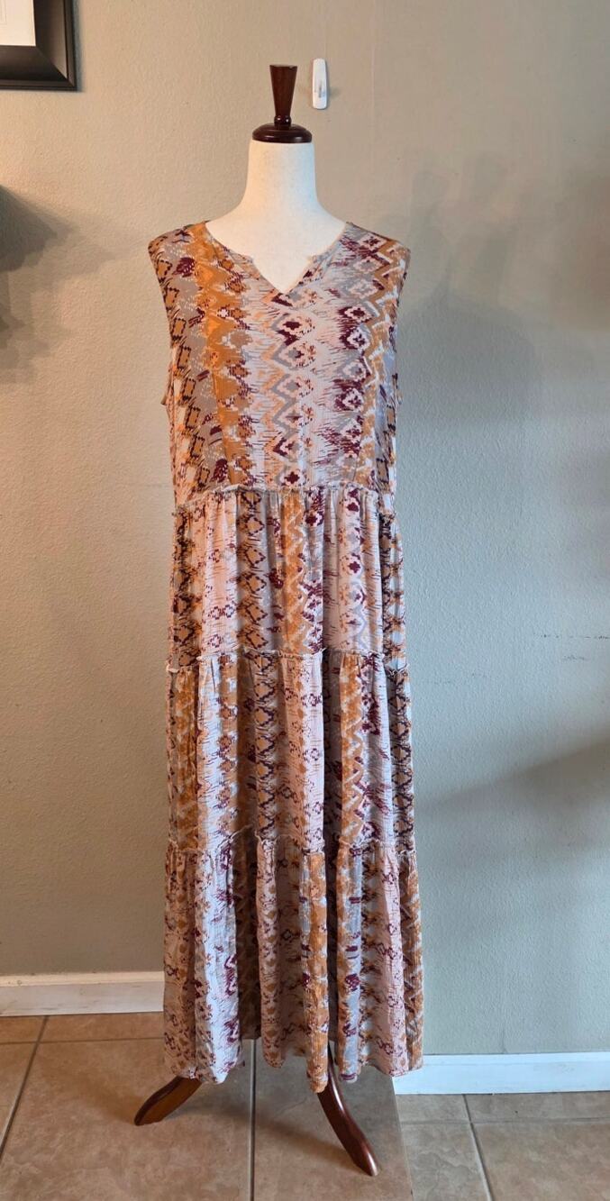 Coldwater Creek Colorful Maxi Dress SZ Medium Geometric Southwest Cowgirl